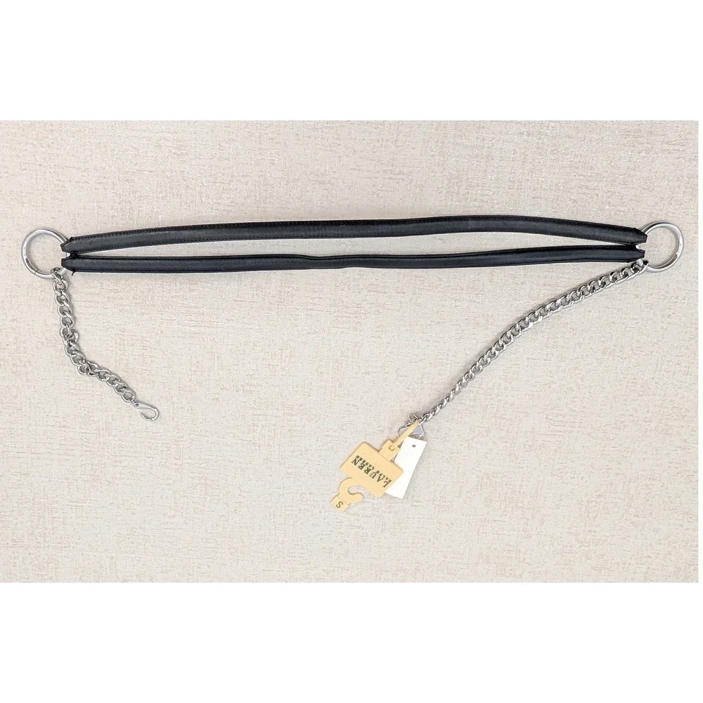 Lauren Ralph Lauren Black Leather Silver Chain Link Belt Small Charm Hook Clasp